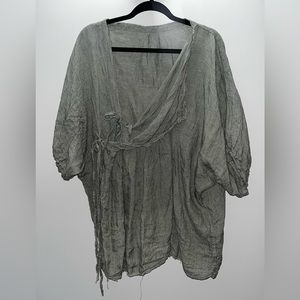 Magnolia Pearl Raw Hem Linen Tie Shirt One Size